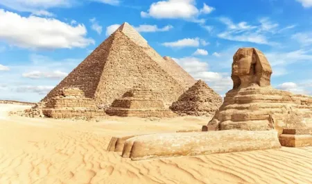 The Great Sphinx in front of the Pyramids of Giza